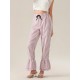 1pc Women'S Tartan Flared Pants - Casual Polyester Wide Leg with Tiered Ruffle, Lace-Up Bow Elastic Waistband, Full-Length Pull-On Trousers for All Seasons