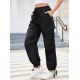 1pc GoyRrbay Women'S Casual Nylon Cargo Jogger Pants - Solid Color Drawstring Low Waist Baggy Trousers, All-Season Loose Fit Long Pants for Going Out, Woven Sports Pants for Adults