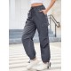 1pc GoyRrbay Women'S Casual Nylon Cargo Jogger Pants - Solid Color Drawstring Low Waist Baggy Trousers, All-Season Loose Fit Long Pants for Going Out, Woven Sports Pants for Adults