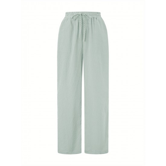 Women'S Wide Leg Polyester Pants - Casual All-Season Straight Leg Trousers with Elastic Waist and Pockets