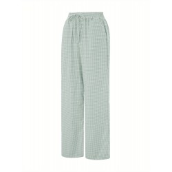 Women'S Wide Leg Polyester Pants - Casual All-Season Straight Leg Trousers with Elastic Waist and Pockets