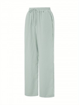 Women'S Wide Leg Polyester Pants - Casual All-Season Straight Leg Trousers with Elastic Waist and Pockets