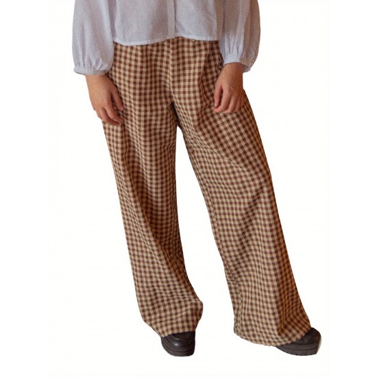 Women'S Wide Leg Polyester Pants - Casual All-Season Straight Leg Trousers with Elastic Waist and Pockets