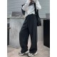 Women'S Casual Polyester Wide Leg Joggers, Loose Fit Knit Fabric Sweatpants, Solid Color, Long Length, with Shearling Lining, Elastic Waist with Drawstring, for Fall/Winter - Weekend Casual Style