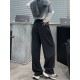 Women'S Casual Polyester Wide Leg Joggers, Loose Fit Knit Fabric Sweatpants, Solid Color, Long Length, with Shearling Lining, Elastic Waist with Drawstring, for Fall/Winter - Weekend Casual Style