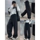 Women'S Casual Polyester Wide Leg Joggers, Loose Fit Knit Fabric Sweatpants, Solid Color, Long Length, with Shearling Lining, Elastic Waist with Drawstring, for Fall/Winter - Weekend Casual Style