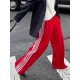 Women's Striped Drawstring Sweatpants - Casual Elastic Waist, Straight Leg with Pockets, Machine Washable