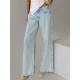 1pc Women'S Casual Cotton Wide Leg Jeans - Solid Color Low Waist Loose Fit with Pockets for Spring/Fall Season