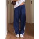 Women's Casual Striped Sweatpants with Drawstring Waist and Pockets - Comfy Straight Leg Streetwear, Non-Stretch Polyester