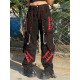 Womens Low Rise Baggy Jeans Rock Style Wide Leg Cargo Pants Washed Jeans with Flap Pockets