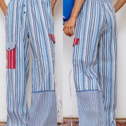 1pc Women'S Casual Striped Wide Leg Pants, Elastic Waist Loose Trousers with Pockets, Spring/Autumn Streetwear for Adults