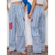 1pc Women'S Casual Striped Wide Leg Pants, Elastic Waist Loose Trousers with Pockets, Spring/Autumn Streetwear for Adults