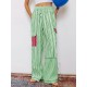 1pc Women'S Casual Striped Wide Leg Pants, Elastic Waist Loose Trousers with Pockets, Spring/Autumn Streetwear for Adults