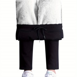 1pc Women'S Sherpa Lined Sweatpants - Cotton Casual Fleece Pants, Solid Color, Straight Leg, Woven, Adult Fall/Winter Jogger Style