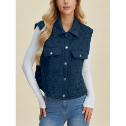 Women's Casual Quilted Vest - Sleeveless, Snap-Button, Relaxed Fit with Collar & Pockets, Navy Black - Perfect for Spring/Fall/Winter Outdoor Activities