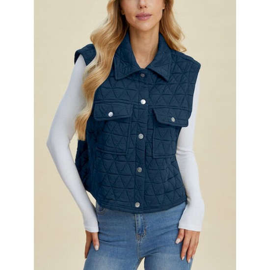 Women's Casual Quilted Vest - Sleeveless, Snap-Button, Relaxed Fit with Collar & Pockets, Navy Black - Perfect for Spring/Fall/Winter Outdoor Activities