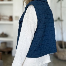 Women's Casual Quilted Vest - Sleeveless, Snap-Button, Relaxed Fit with Collar & Pockets, Navy Black - Perfect for Spring/Fall/Winter Outdoor Activities