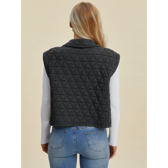 Women's Casual Quilted Vest - Sleeveless, Snap-Button, Relaxed Fit with Collar & Pockets, Navy Black - Perfect for Spring/Fall/Winter Outdoor Activities