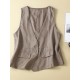 1pc Women'S Plus Size Casual Linen V-Neck Sleeveless Vest - Solid Color Knit Fabric Button-Down Leisure Tank Top