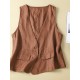 1pc Women'S Plus Size Casual Linen V-Neck Sleeveless Vest - Solid Color Knit Fabric Button-Down Leisure Tank Top