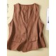 1pc Women'S Plus Size Casual Linen V-Neck Sleeveless Vest - Solid Color Knit Fabric Button-Down Leisure Tank Top