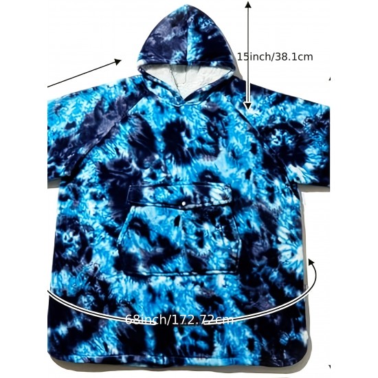 Cozy Oversized Sherpa Fleece Hoodie Blanket - Tie-Dye Wearable Blanket with Giant Pocket, Soft & Warm Shawl Wrap for Women and Men, Perfect Birthday Gift, Non-Stretch Knit Fabric, Hand Washable