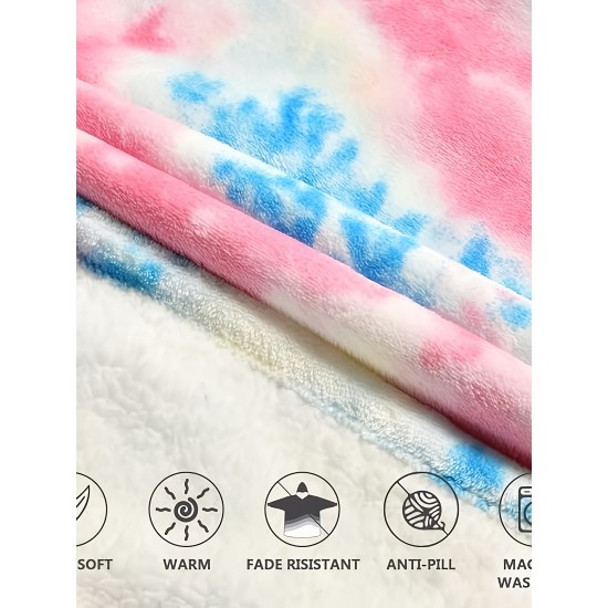 Cozy Oversized Sherpa Fleece Hoodie Blanket - Tie-Dye Wearable Blanket with Giant Pocket, Soft & Warm Shawl Wrap for Women and Men, Perfect Birthday Gift, Non-Stretch Knit Fabric, Hand Washable