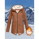 Plus Size Plush Lined Hooded Coat, Casual Long Sleeve Zipper Warm Coat For Winter, Women's Plus Size Clothing