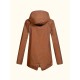 Plus Size Plush Lined Hooded Coat, Casual Long Sleeve Zipper Warm Coat For Winter, Women's Plus Size Clothing