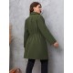 Women Plus Size Casual Coat, Long Sleeve Lapel Collar Button Closure Drawstring Fall Outwear Trendy Clothing for Daily