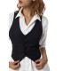 Chic Black Striped V-Neck Sleeveless Waistcoat for Women - Casual & Dressy, Slim Fit Crop Top with Button Detail