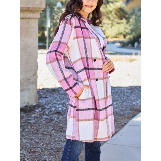 Chic Women's Plaid Long Coat - Double-Breasted, Lapel Collar with Full-Length Sleeves | Warm & Cozy for Fall/Winter | Machine Washable