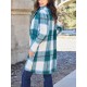 Chic Women's Plaid Long Coat - Double-Breasted, Lapel Collar with Full-Length Sleeves | Warm & Cozy for Fall/Winter | Machine Washable