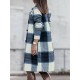 Chic Women's Plaid Long Coat - Double-Breasted, Lapel Collar with Full-Length Sleeves | Warm & Cozy for Fall/Winter | Machine Washable