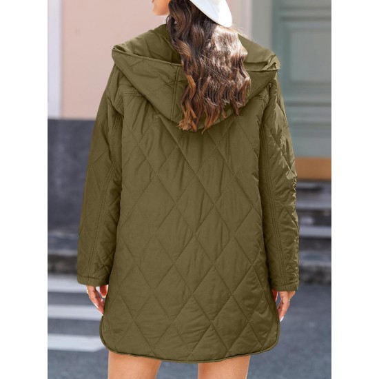 Effortless Style, Chic Plus Size Women's Hooded Winter Coat - Lightweight, Quilted Diamond Design, Casual Long Sleeve Jacket for Fall/Winter