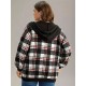 1pc Plus Size Women'S Casual Gingham Hooded Jacket - Polyester Blend, Slight Stretch, Woven Zip-Up Hoodie for Spring/Fall