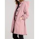 Casual Hooded Trench Coat for Women, Long Sleeve Polyester Blend Jacket with Button Closure, Slight Stretch Solid Color Coat with Pockets for Spring/Fall