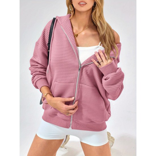 Tooluck Zipper Hoodie Women's Long Sleeve Sweatshirt Fall Clothing  Oversized Hooded Casual Fashion Jacket