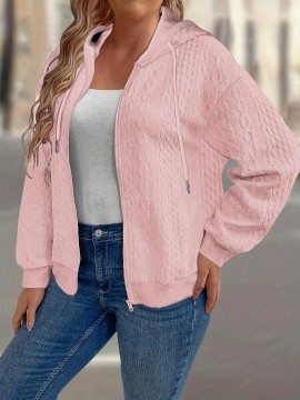 Zippered Casual Texture Fabric Cardigan Sweatshirt - With Pockets