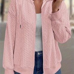 Zippered Casual Texture Fabric Cardigan Sweatshirt - With Pockets