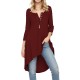 Plus Size Women's Casual Tunic Top - Button-Up Crew Neck, 3/4 Sleeve, Stretchy Polyester Blend, Machine Washable