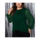 1pc Women'S Plus Size Casual Round Neck Long Sleeve Blouse with Cross Wrap Design, Polyester Fabric, Spring/Autumn Season, Basic Solid Color Top with Bubble Detail