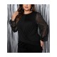 1pc Women'S Plus Size Casual Round Neck Long Sleeve Blouse with Cross Wrap Design, Polyester Fabric, Spring/Autumn Season, Basic Solid Color Top with Bubble Detail