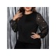 1pc Women'S Plus Size Casual Round Neck Long Sleeve Blouse with Cross Wrap Design, Polyester Fabric, Spring/Autumn Season, Basic Solid Color Top with Bubble Detail