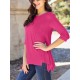 Soft & Stretchy Women's Casual T-Shirt - Solid Pink with Asymmetrical Hem, Round Neck, and Pocket Detail - Perfect for Spring/Summer