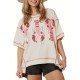 Women's Glitter Sequin Lobster & Crawfish Print T-Shirt - Casual Short Sleeve, Round Neck Top for Summer