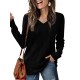 Women's Casual V-Neck Sweater - Solid Color, Ribbed Long Sleeve Knit Pullover, Machine Washable