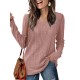 Women's Casual V-Neck Sweater - Solid Color, Ribbed Long Sleeve Knit Pullover, Machine Washable