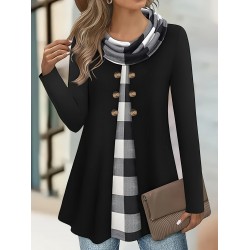 Chic Plus Size Turtleneck Coat for Women - Casual Button-Up, Long Sleeve, Machine Washable - Perfect for Fall & Winter