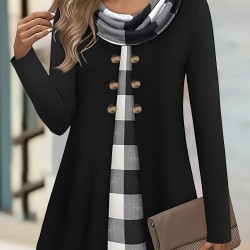 Chic Plus Size Turtleneck Coat for Women - Casual Button-Up, Long Sleeve, Machine Washable - Perfect for Fall & Winter